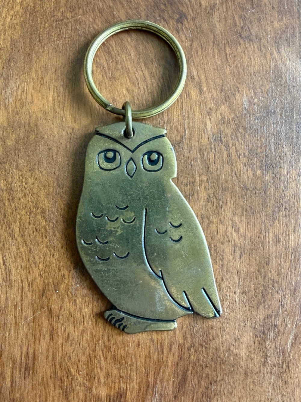 Vintage 1970s Russ Berrie Brass Owl Keychain
